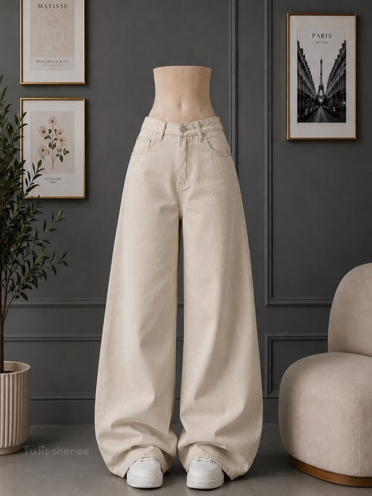 Beige Wide Leg Jeans