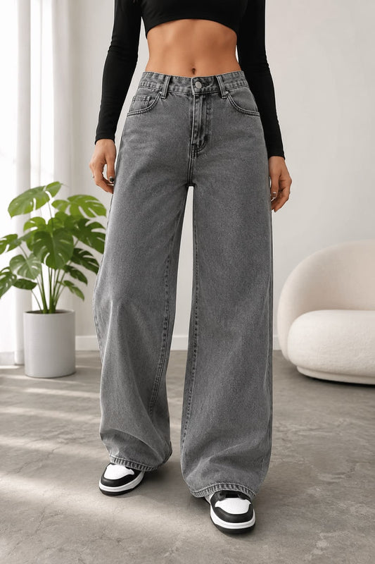 Light Grey Wide Leg Jeans