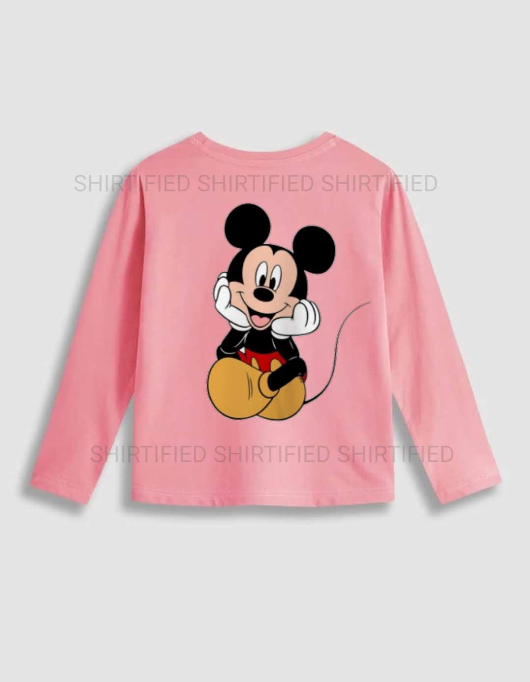 BABY PINK CARTOON PRINTED FULL SLEEVES T-SHIRT