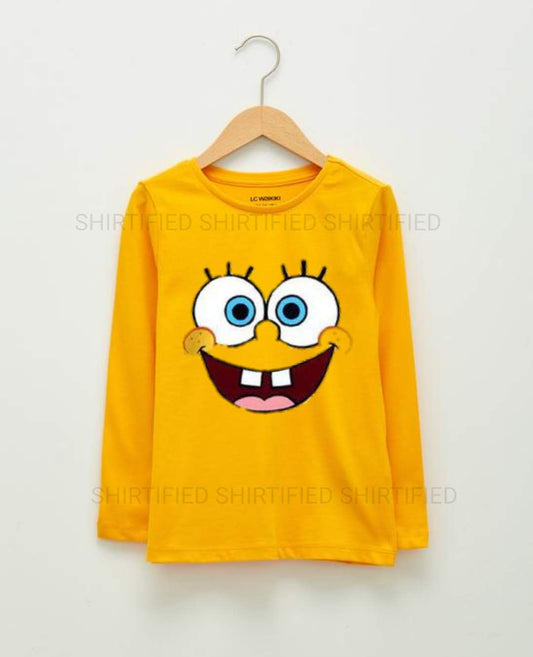 YELLOW CARTOON PRINTED FULL SLEEVES T-SHIRT