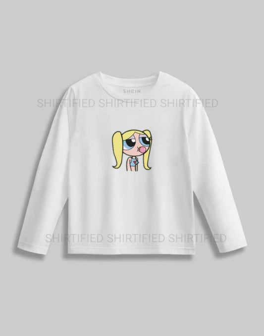 WHITE CARTOON PRINTED FULL SLEEVES T-SHIRT