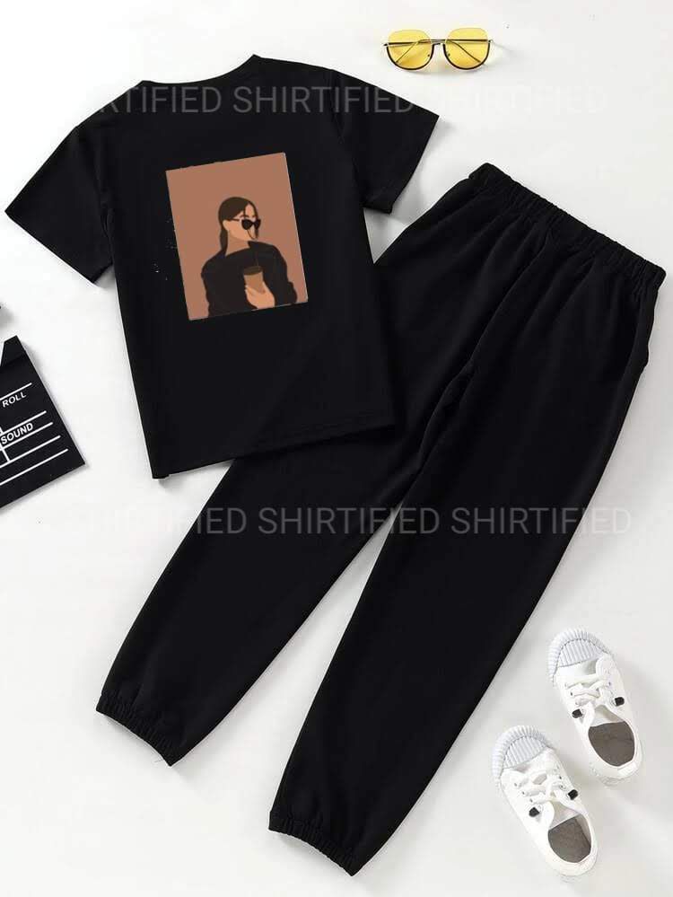 BLACK PRINTED T-SHIRT WITH BLACK TROUSER