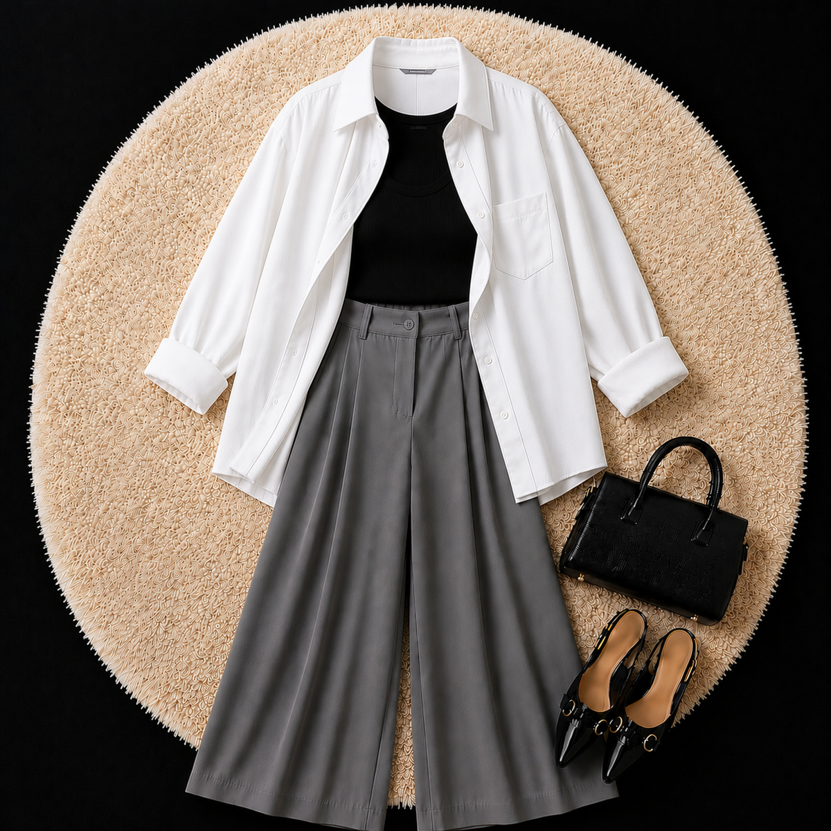 White Button Down Shirt With Black Inner & Grey Formal pant