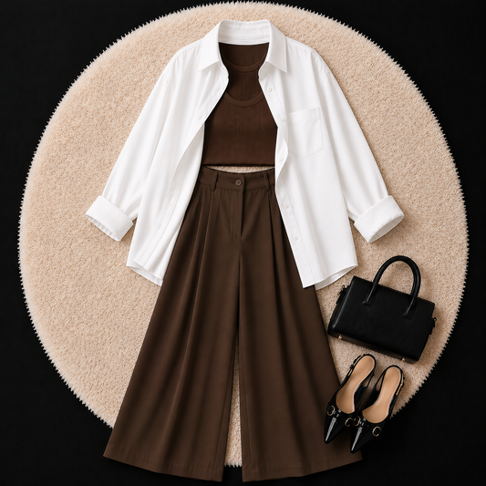White Button Down Shirt With Brown Inner And Brown Formal Pant