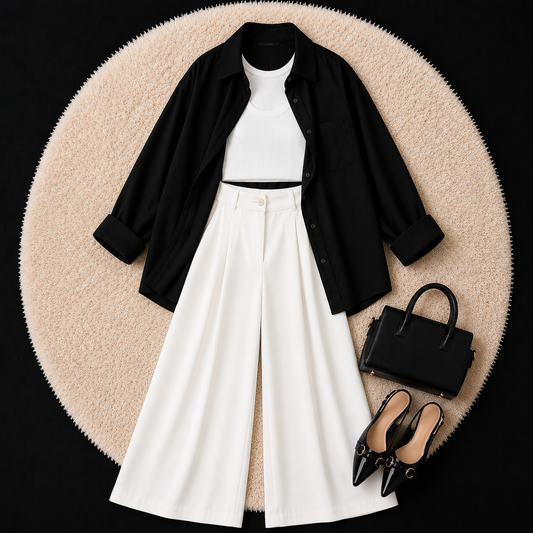 Black Button Down Shirt With White Inner & White Formal pant