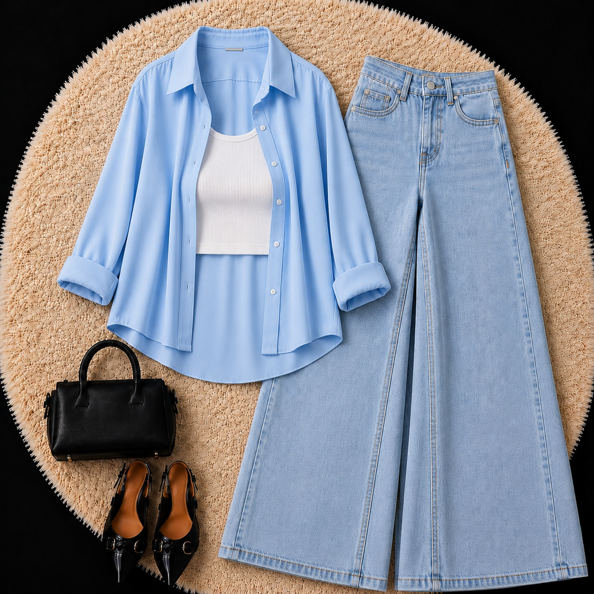 Blue Button Down Shirt With White Inner & Sky Blue Leg Jeans