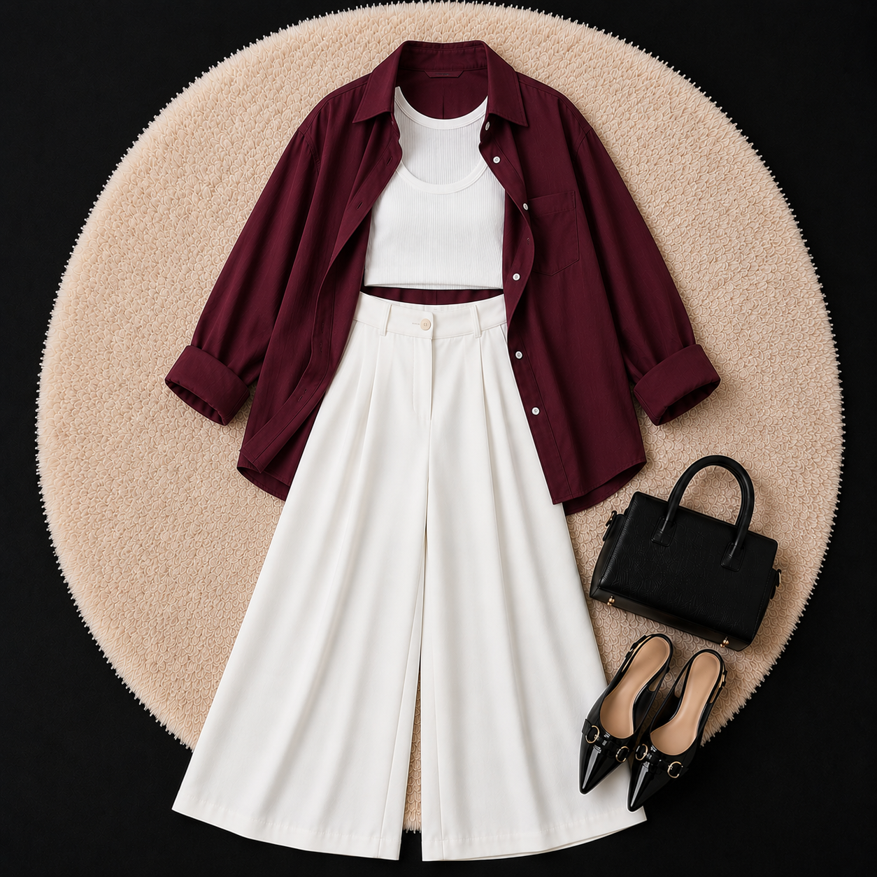 Burgundy Button Down Shirt With White Inner & White Formal pant