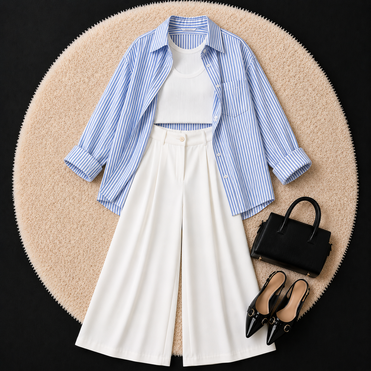 Sky Blue Button Down Shirt With White Inner & White Formal pant