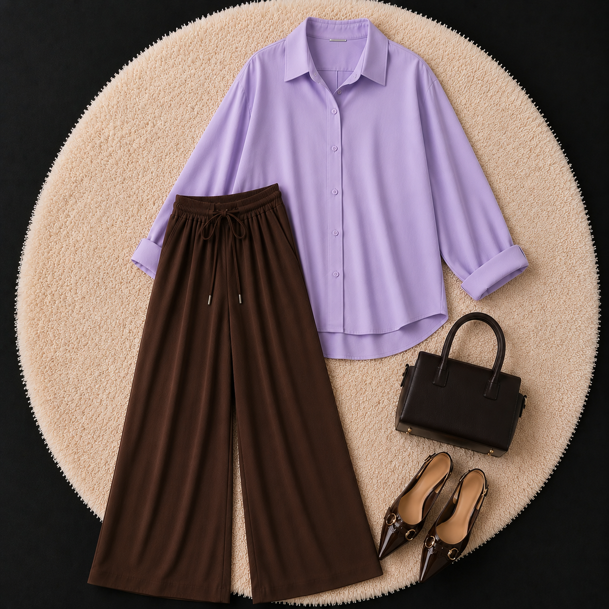 Lilac Button Down Shirt With Brown Flapper Trouser