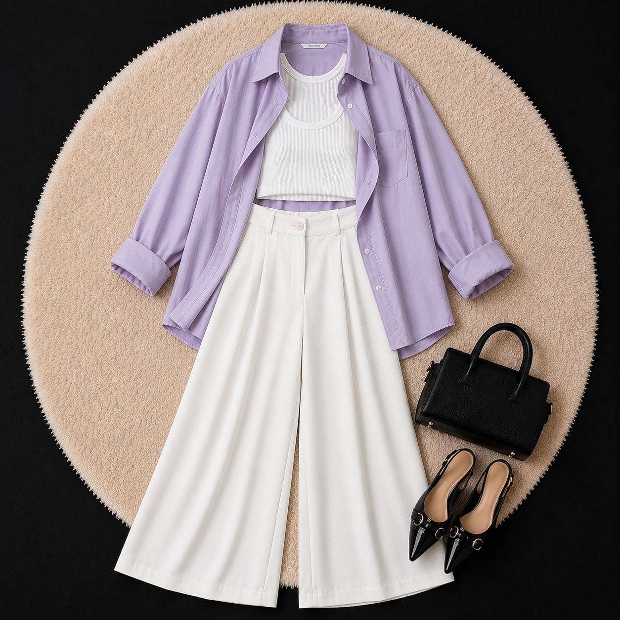 Lilac Button Down Shirt With White Inner & White Formal pant