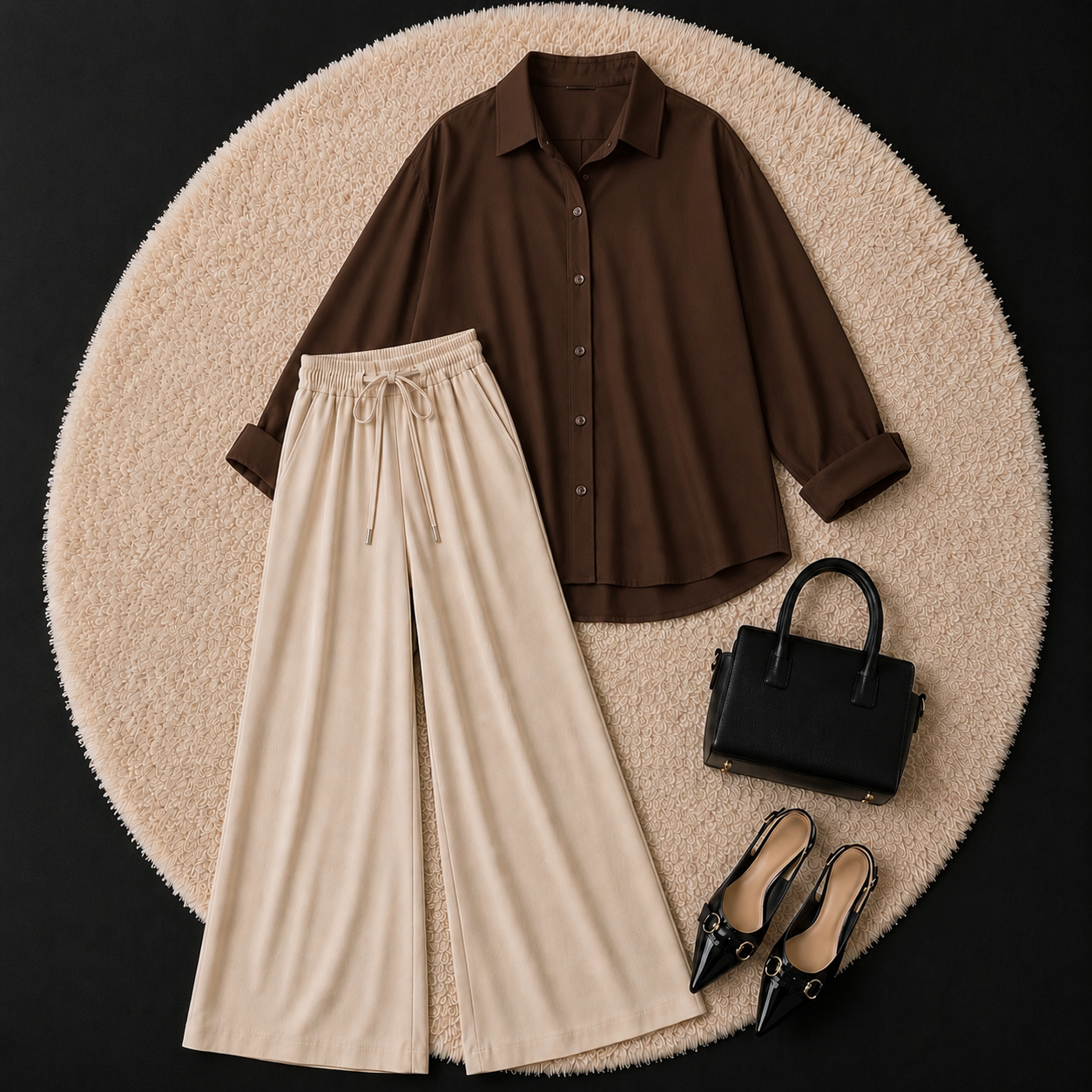 Brown Button Down Shirt With Beige Flapper Trouser