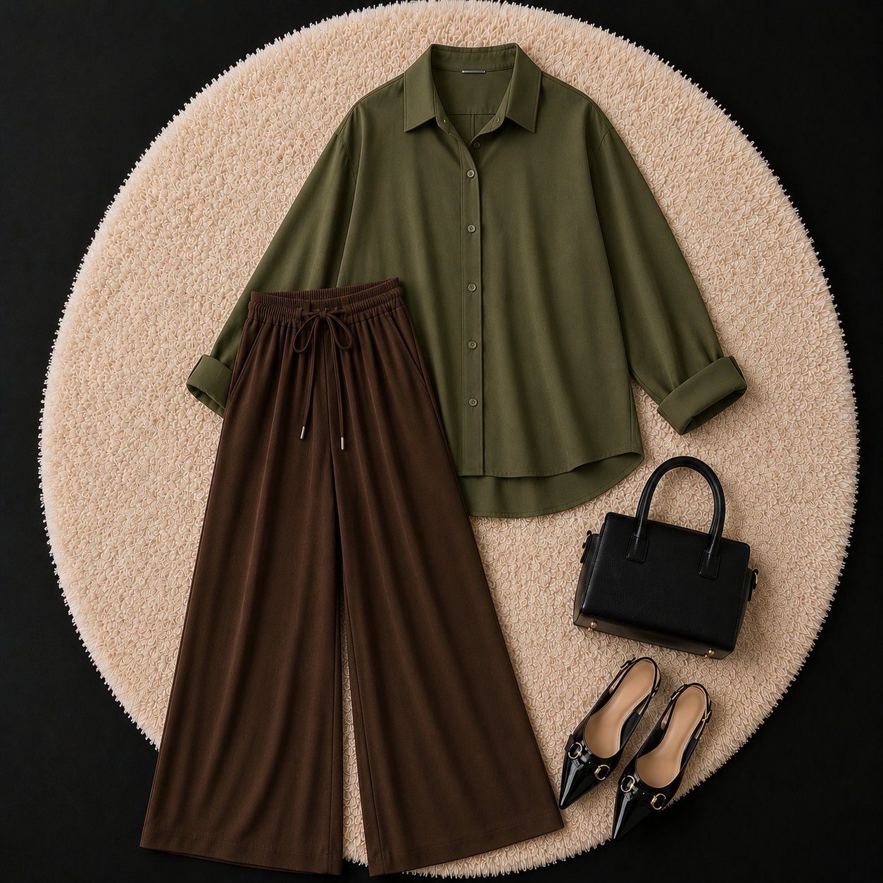 Olive Green Button Down Shirt With Brown Flapper Trouser