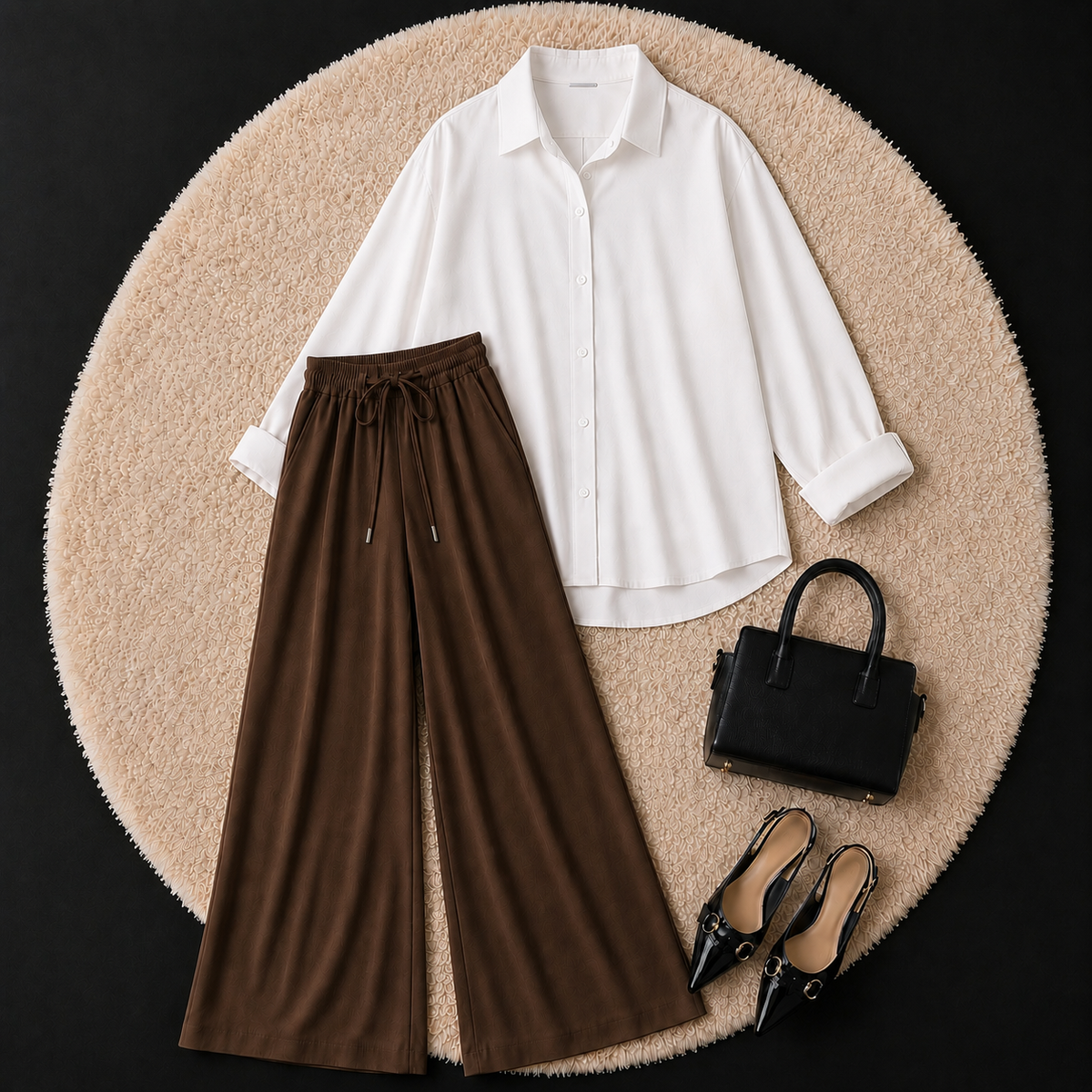 White Button Down Shirt With Brown Flapper Trouser