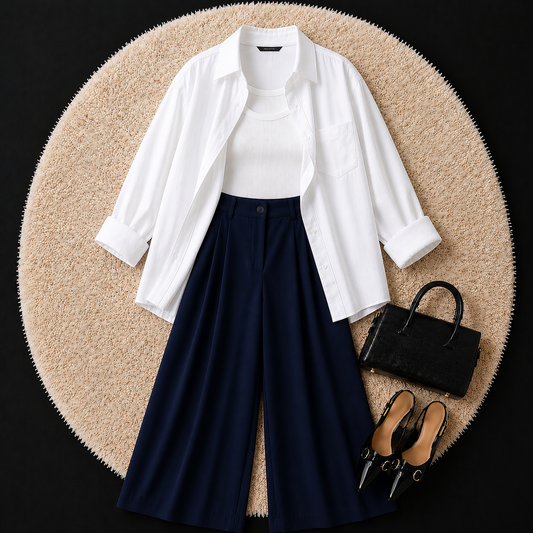 White Button Down Shirt With White Inner And Navy Blue Formal Pant