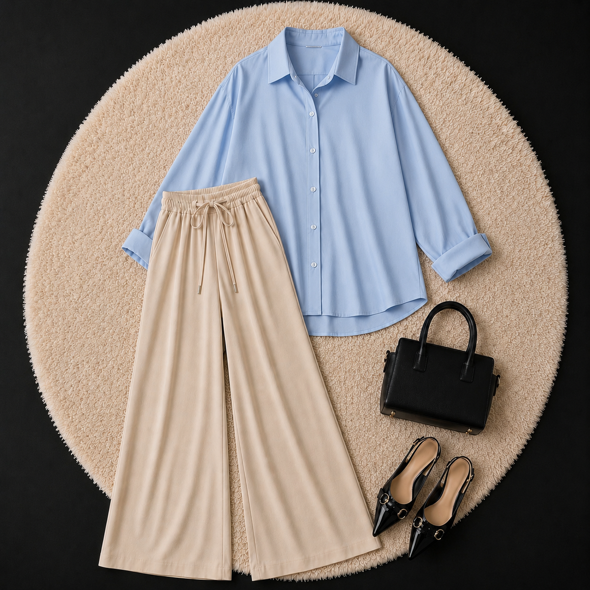 Sky Blue Button Down Shirt With Beige Flapper Trouser
