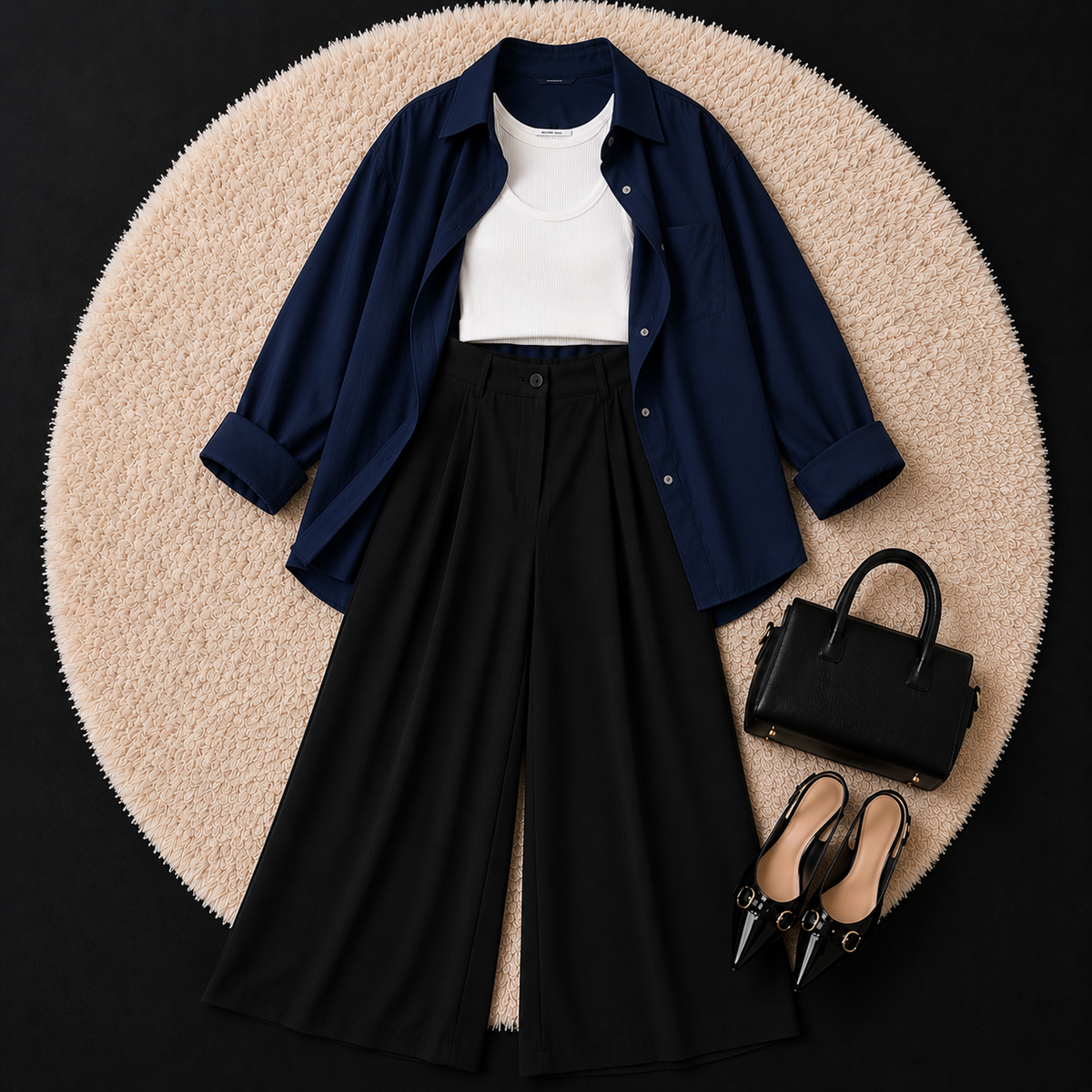 Navy Blue Button Down Shirt With White Inner & Black Formal pant