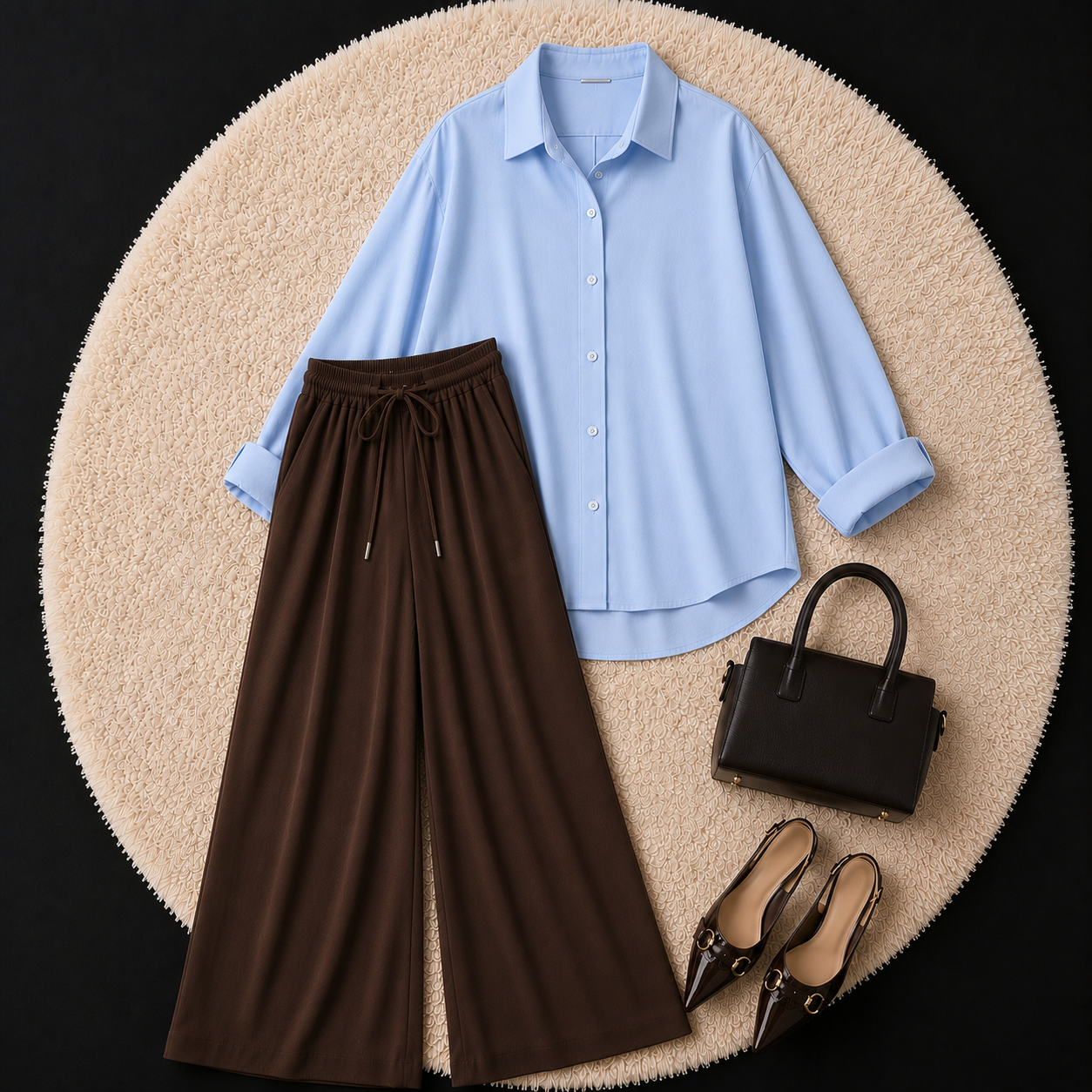 Sky Blue Button Down Shirt With Brown Flapper Trouser