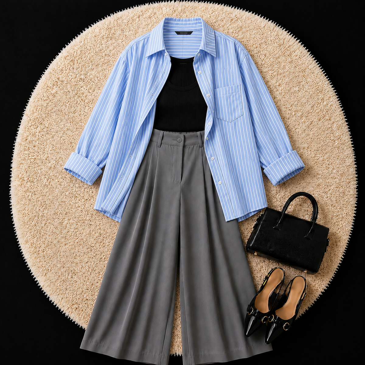 Sky Blue Button Down Shirt With Black Inner & Grey Formal pant