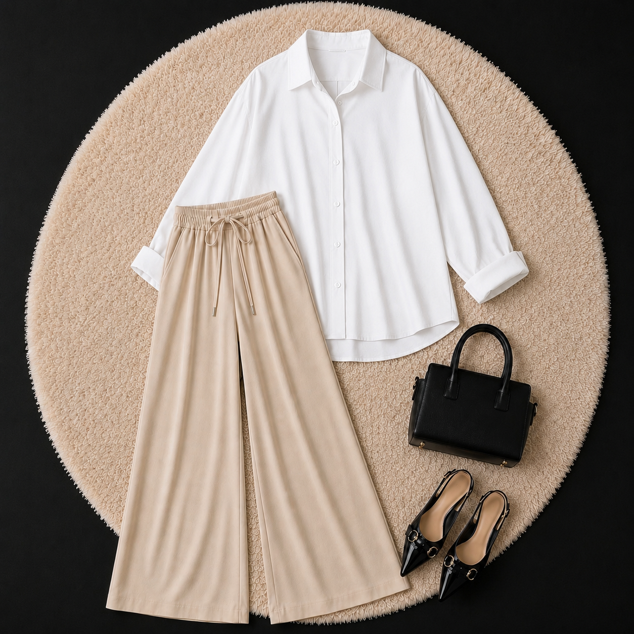 White Button Down Shirt With Beige Flapper Trouser