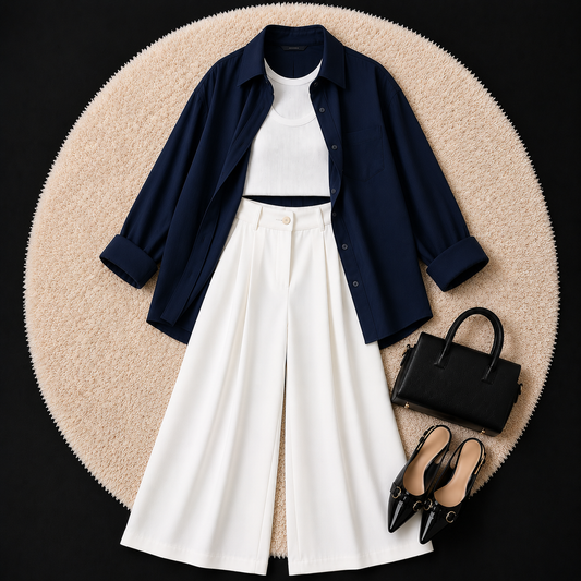 Navy Blue Button Down Shirt With White Inner & White Formal pant