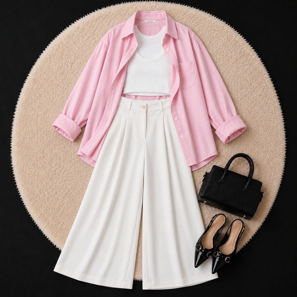 Baby Pink Button Down Shirt With White Inner & White Formal pant