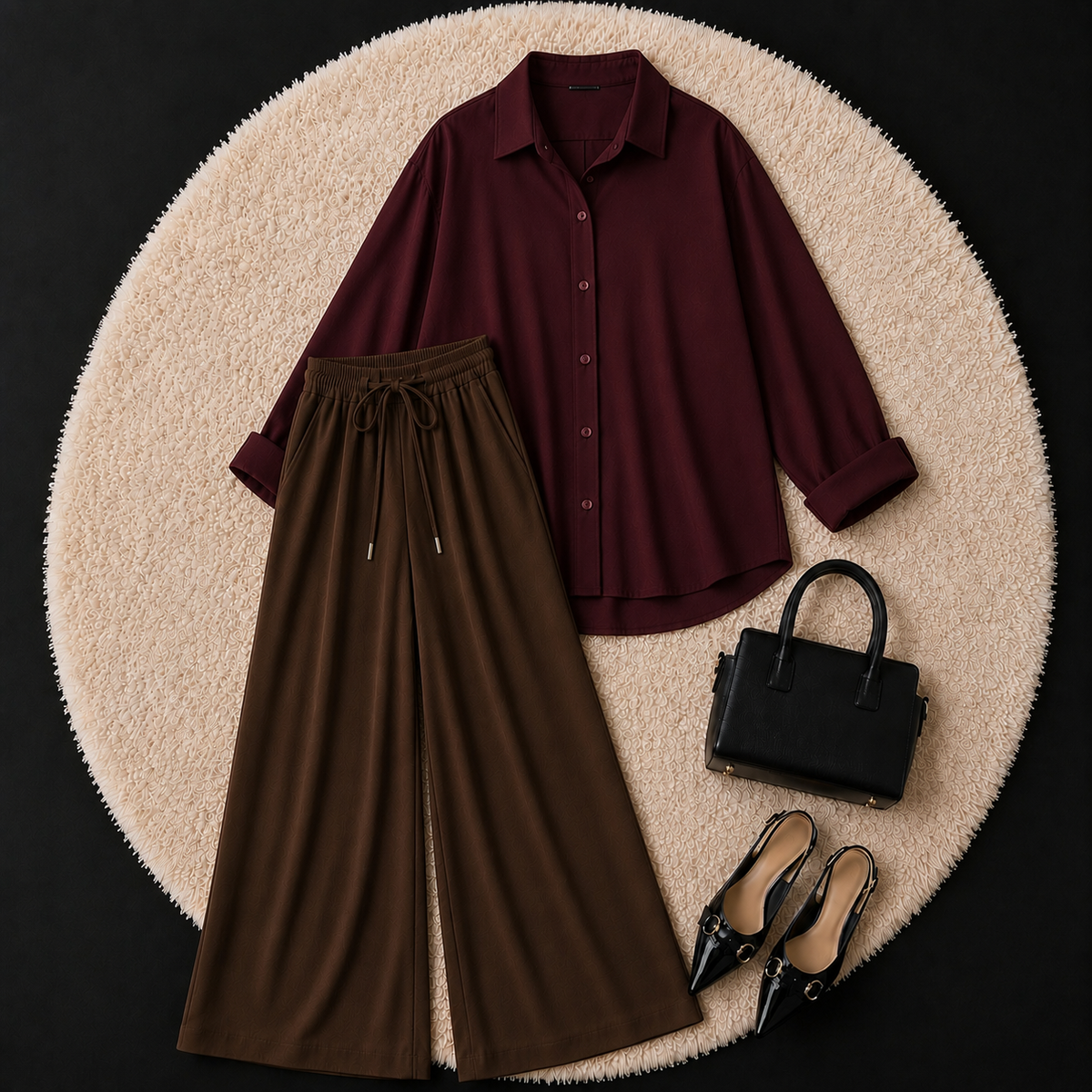 Maroon Button Down Shirt With Brown Flapper Trouser