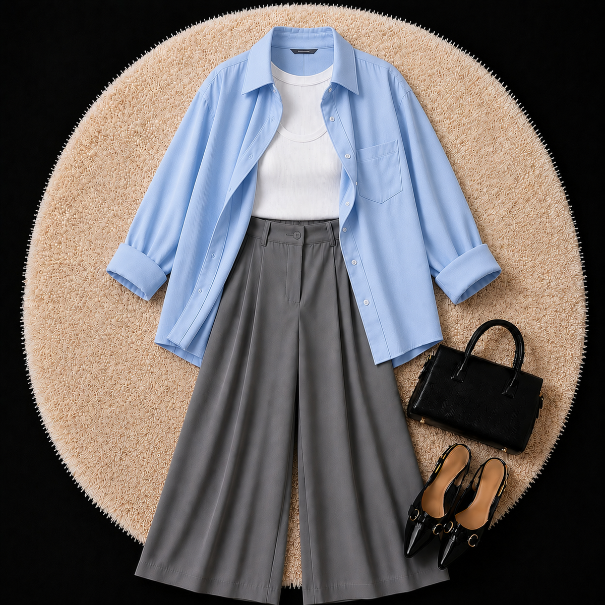 Sky Blue Button Down Shirt With White Inner And Grey Formal Pant