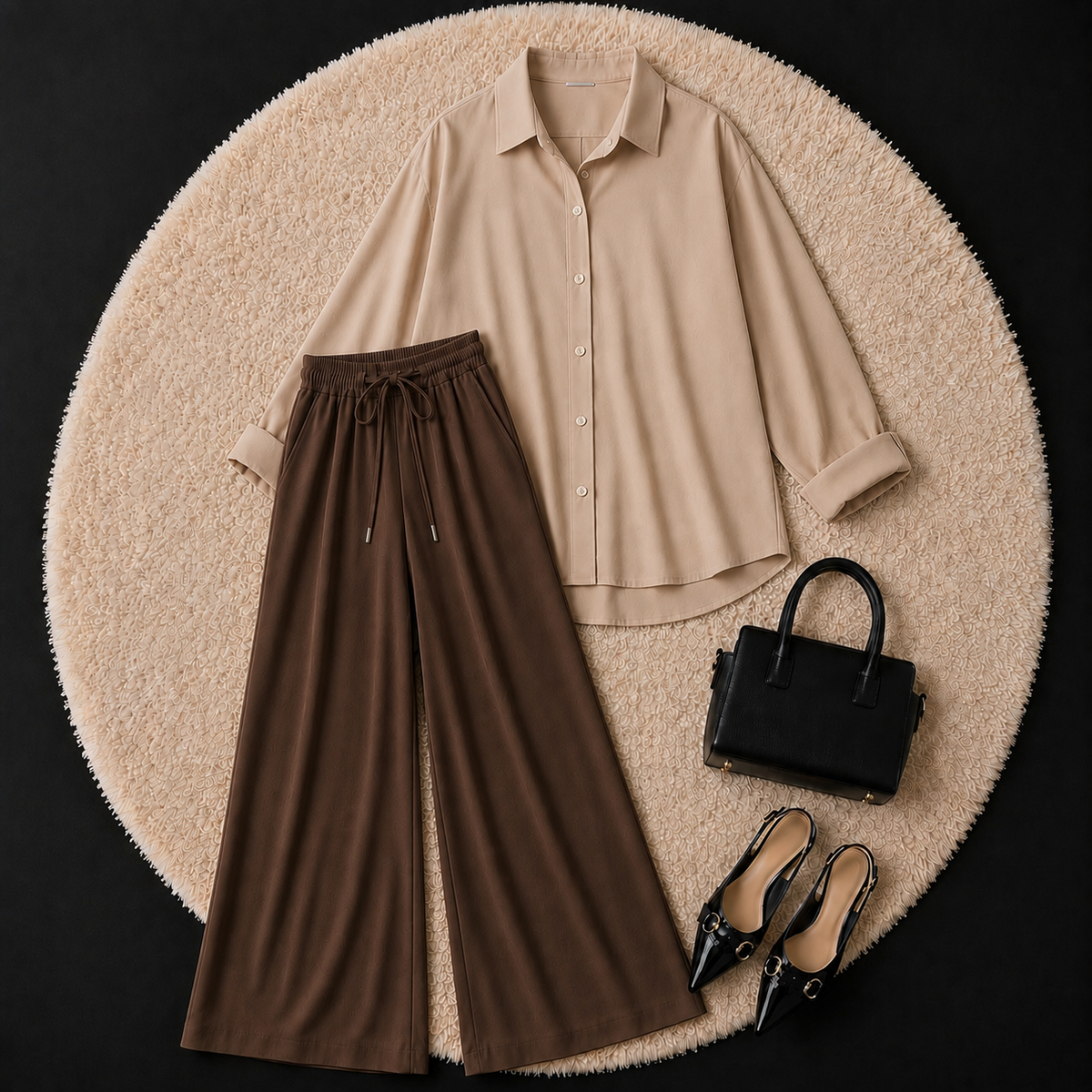 Beige Button Down Shirt With Brown Flapper Trouser