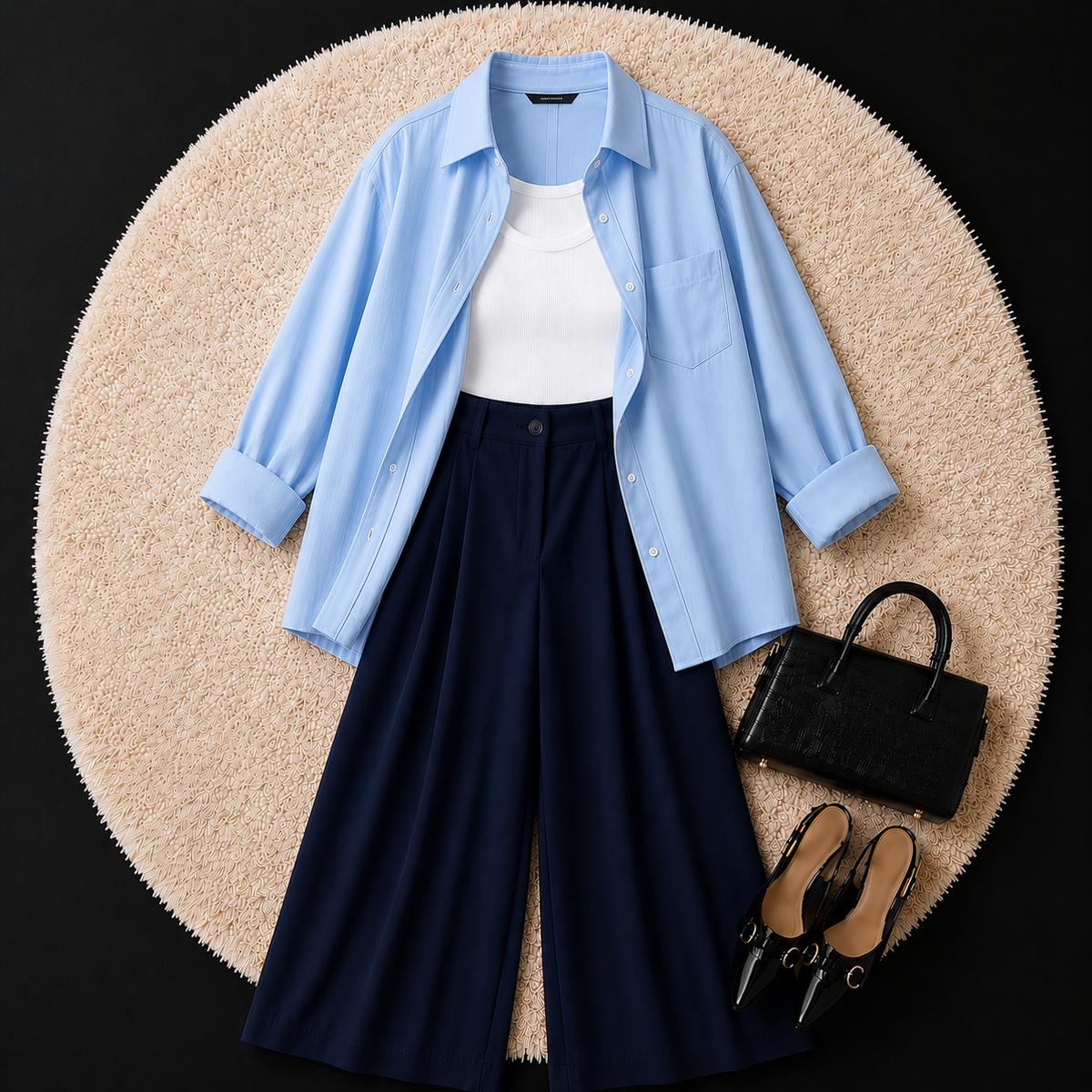 Sky Blue Button Down Shirt With White Inner And Navy Blue Formal Pant