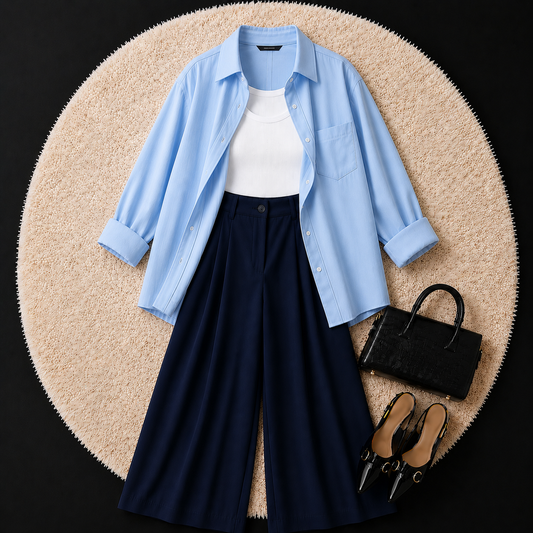 Sky Blue Button Down Shirt With White Inner And Navy Blue Formal Pant