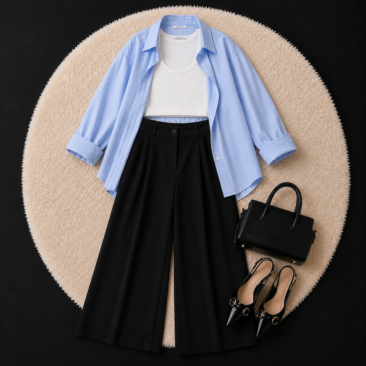 Sky Blue Button Down Shirt With White Inner & Black Formal pant